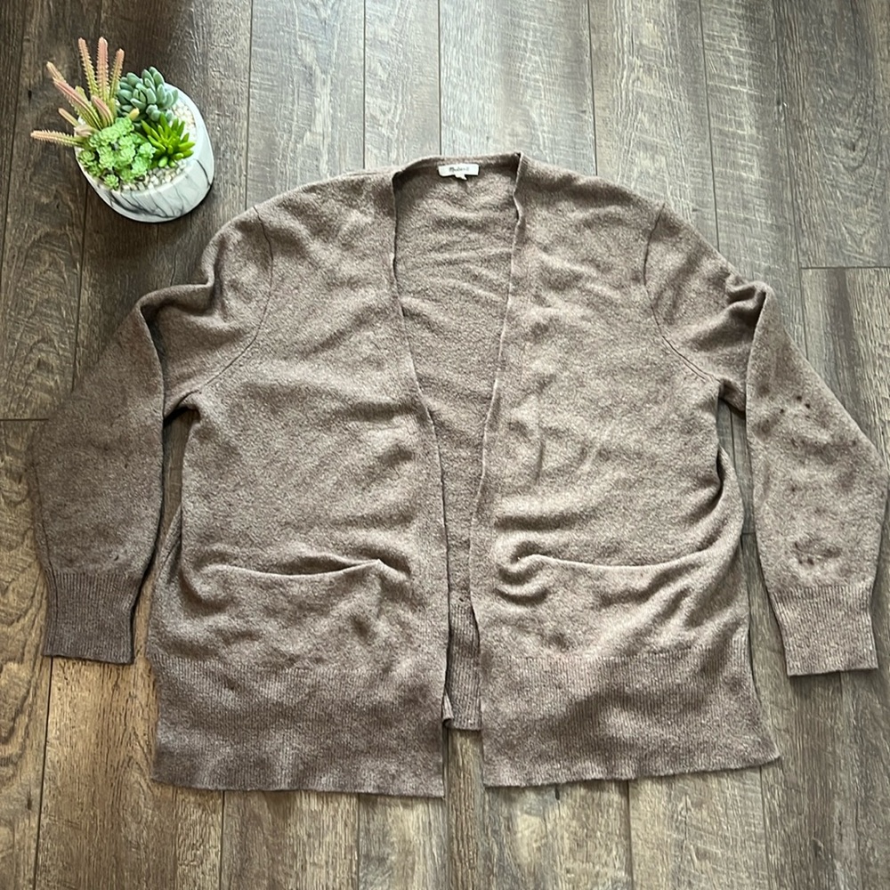 Madewell light brown open merino/alpaca wool cardigan with pockets C